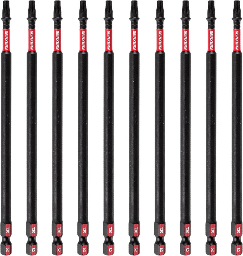 GEINXURN Impact Tough #20 Torx 6 in. Insert Driver Bits,10Pack Magnetic T20 Power Bits, S2 Alloy Steel T20 Screwdriver Bits Set Bulk - Image 1